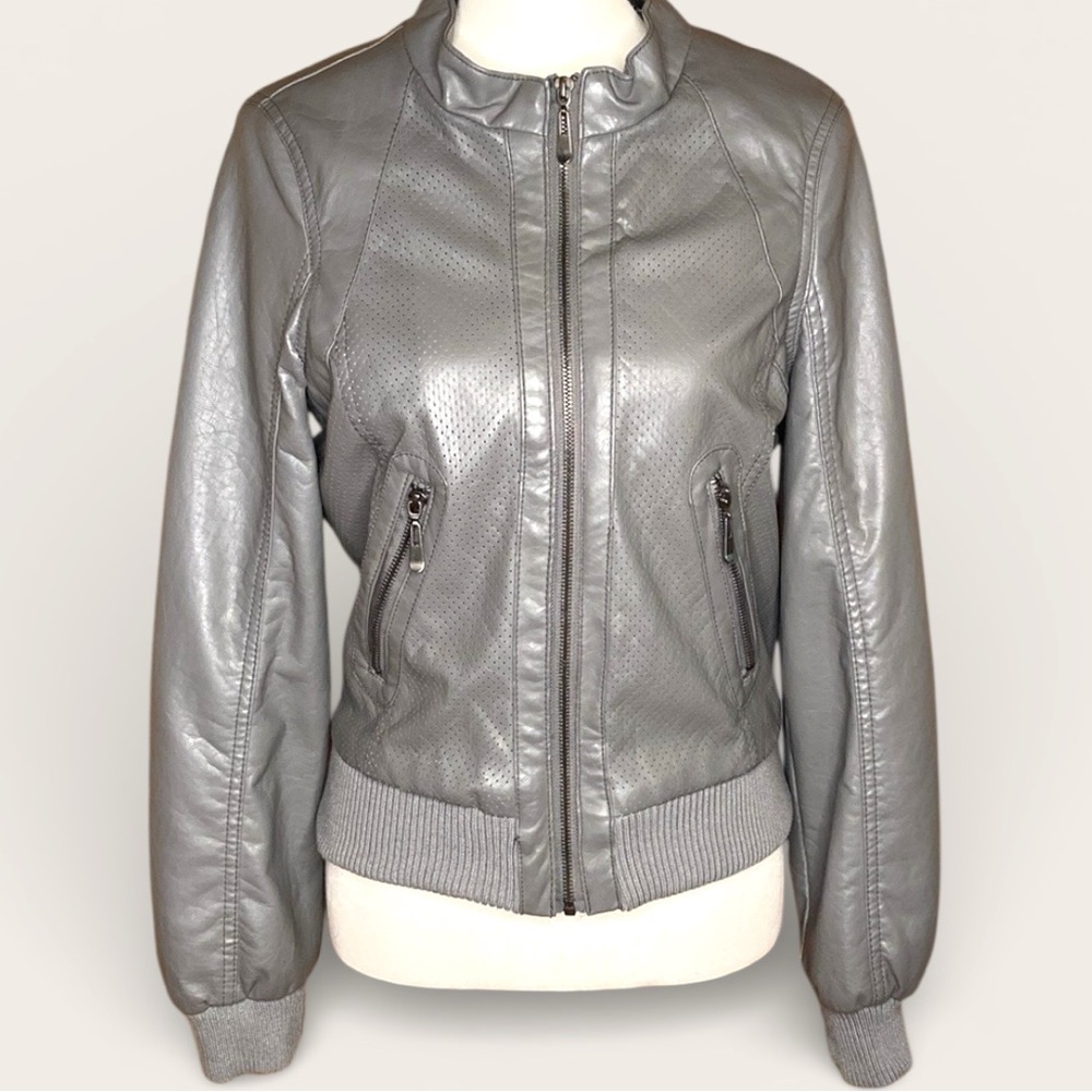 Therapy Jacket Grey Faux Leather Bomber Jacket